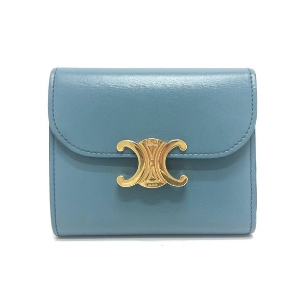 CELINE Triomphe Compact Wallet Tri-fold Wallet Leather blue/GoldHardware - Picture 1 of 12